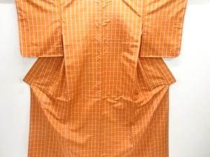 未使用品　格子織り出し米沢紬着物